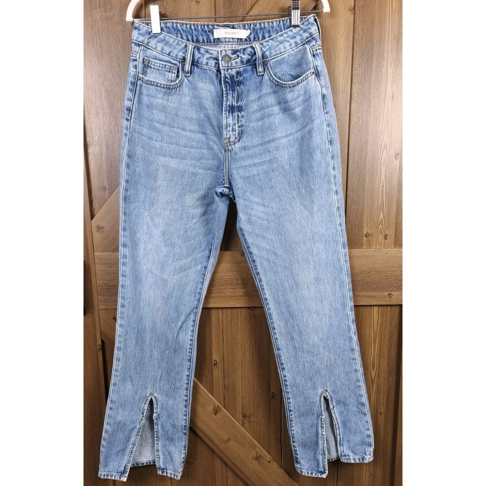 Hidden Jeans Size 28 High Rise Straight Leg Ankle Slit Hem Light Wash